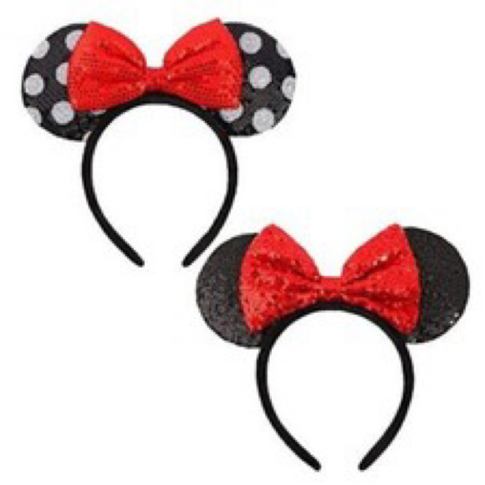 Disney World Minnie Mouse Ears Bow Headbands 2PCS Classic Sequin Disneyland